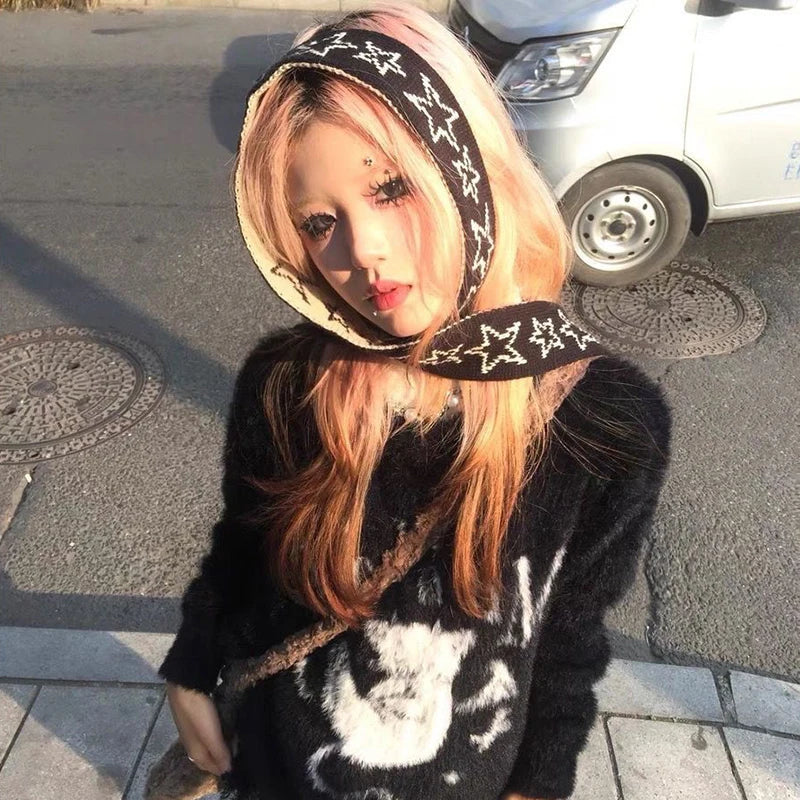 Star Pattern Jacquard Knitted Harajuku Punk Gothic Warm Scarf