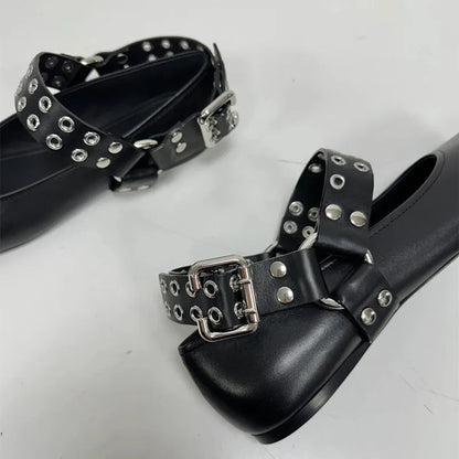 Pointed Toe Chunky Slingbacks Belt Buckle Flat