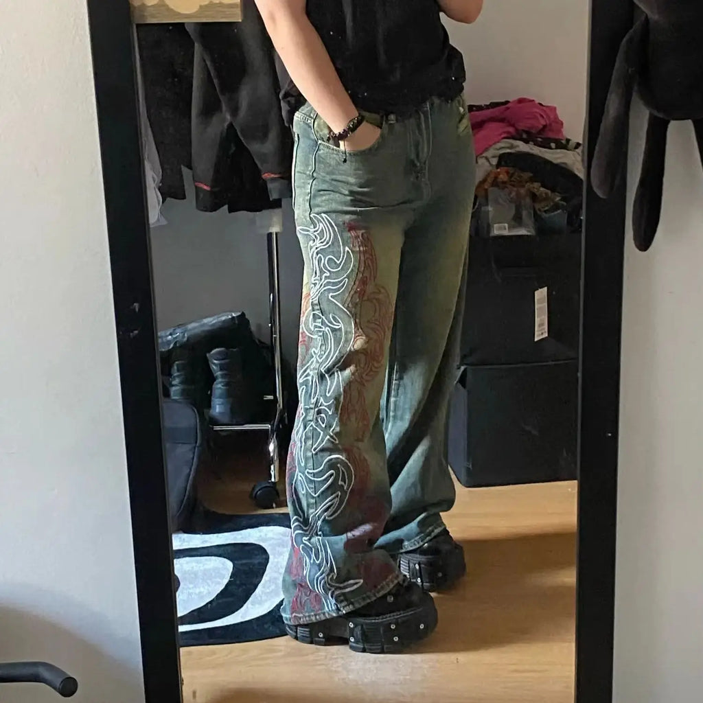 Vintage Pattern Baggy Pants