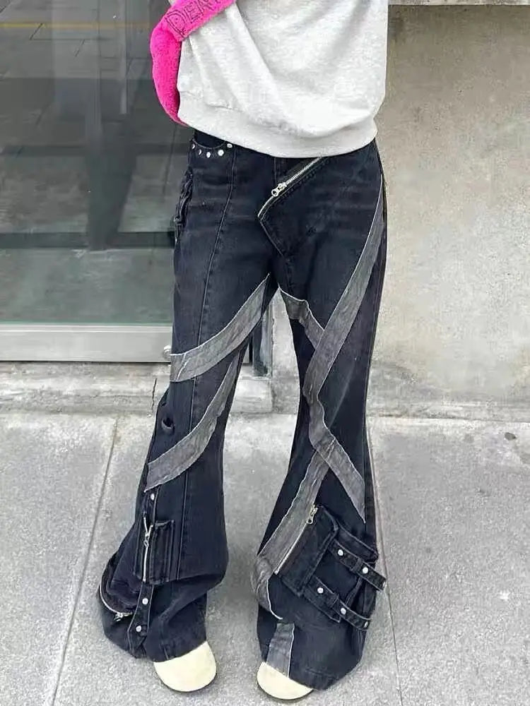 Zipper Splicing Gothic Flared Pant
