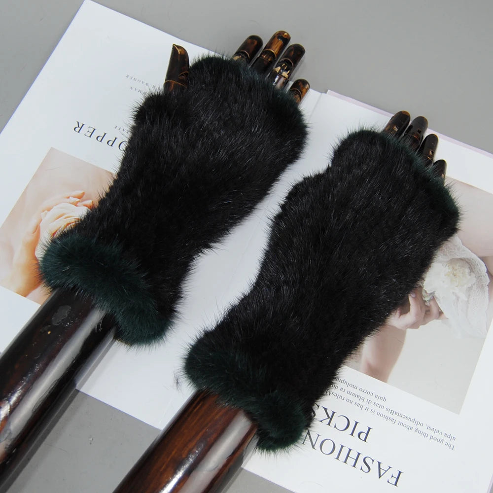 Winter Warm Fingerless Mink Fur Gloves Main image