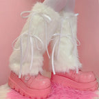 Gothic Ribbon Bow Faux Fur Sock