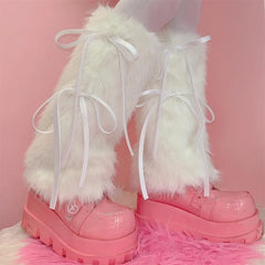 Gothic Ribbon Bow Faux Fur Sock