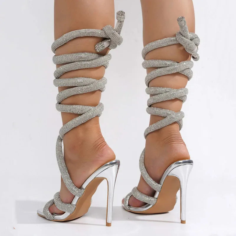 Rhinestone Gothic Ankle Strap Gladiator Sandals High Heel Secondary image
