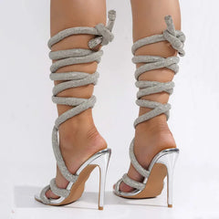 Rhinestone Gothic Ankle Strap Gladiator Sandals High Heel
