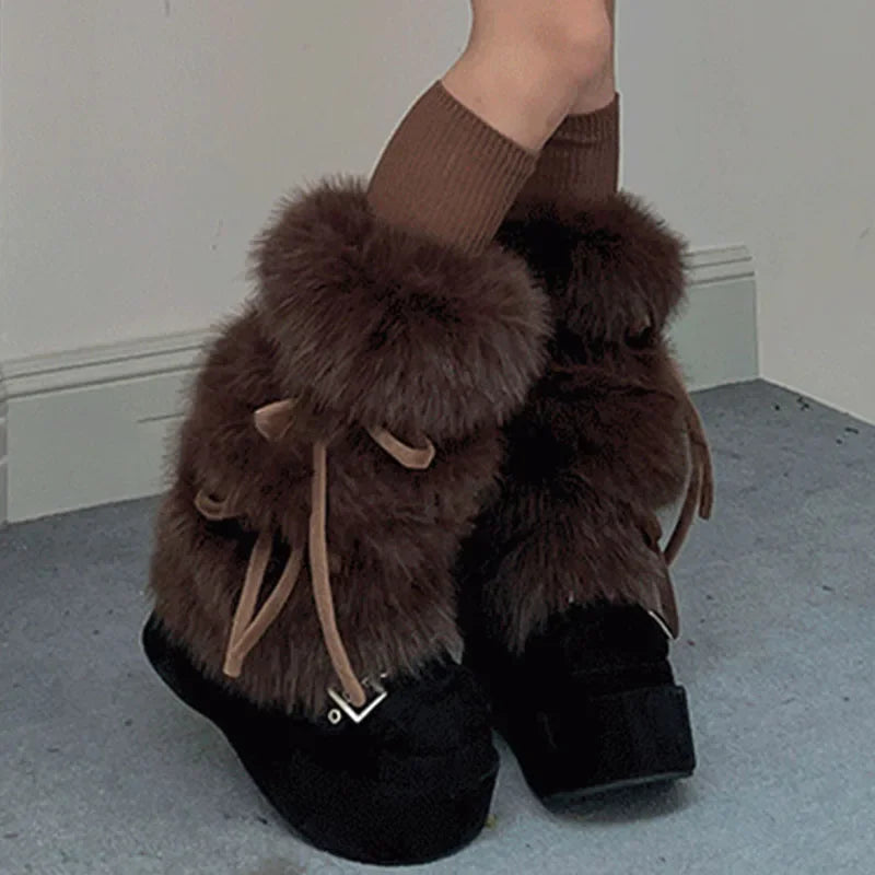 Gothic Rabbit Fur Bow Plush Sock