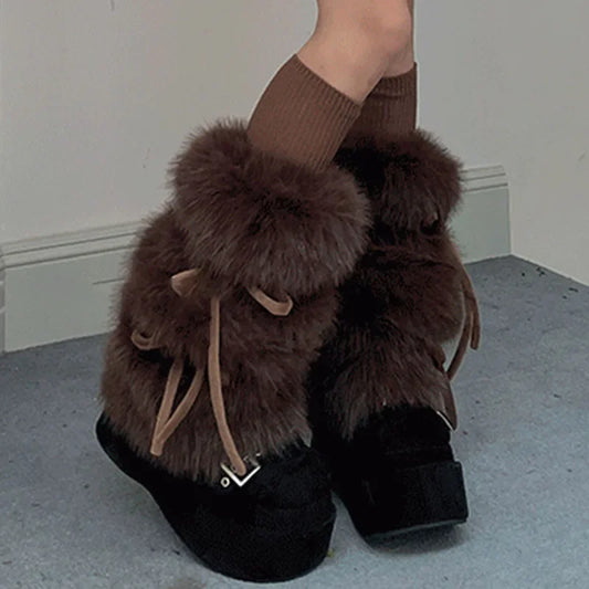 Gothic Rabbit Fur Bow Plush Sock