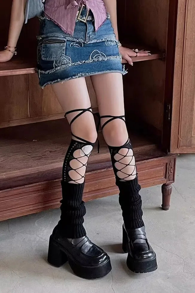 Gothic Knitted Lace Strap Sock