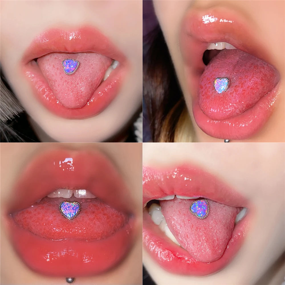 Surgical Steel Opal Heart Cartilage Tongue Ring Main image