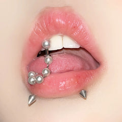 Acrylic Pearl With Chain Cute Tongue Ring