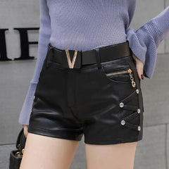 Rivet Zipper Faux Leather Short