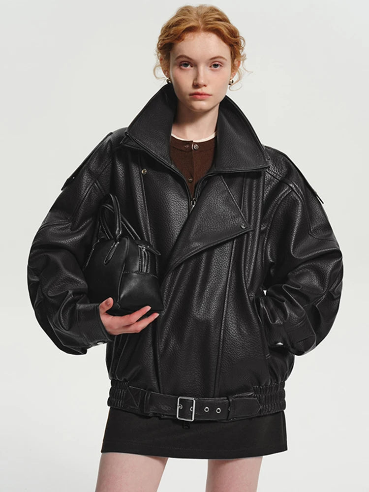 Long Sleeve Brown Leather Jacket Main image