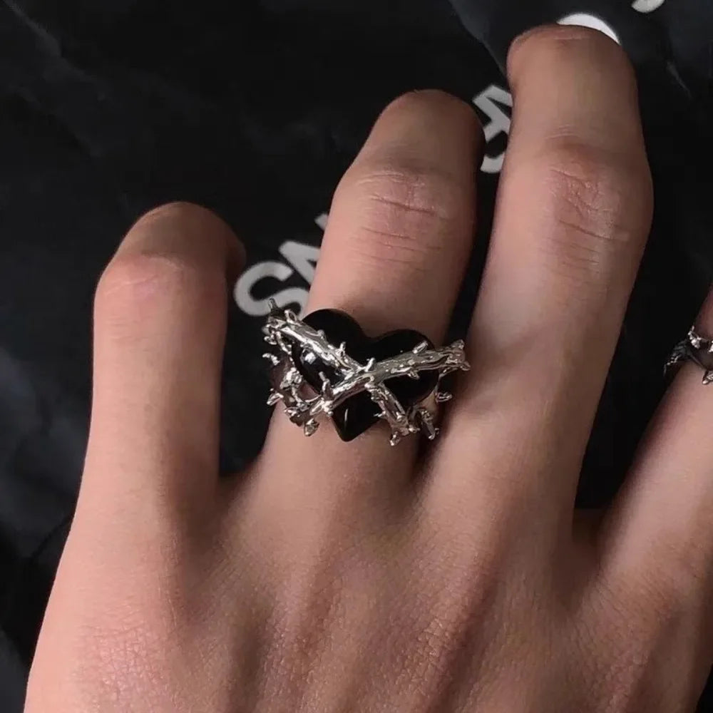 Vintage Black Spiked Heart Gothic Ring Main image