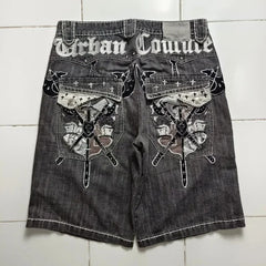 Loose Fit Vintage Letter Shorts