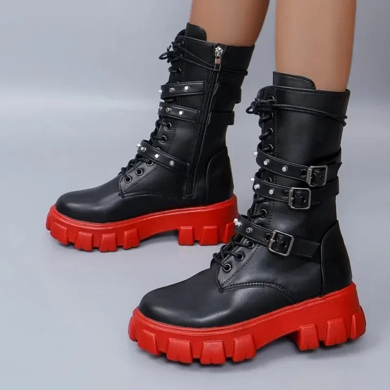 Punk Zipper Motorcycle Mid-Calf Gothic Boot
