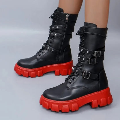 Punk Zipper Motorcycle Mid-Calf Gothic Boot