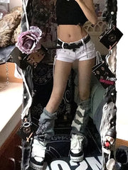 Low-Rise Lace-Up Denim Shorts