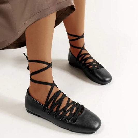 Rivet Metal Buckle Soft Leather Mary Janes Flat