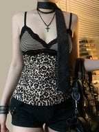 Striped Leopard Slim Backless Bow Crop Top
