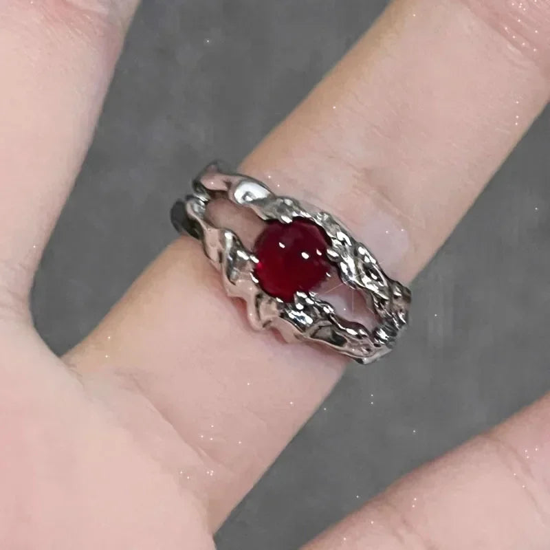 Red Crystal Love Heart Cross Gothic Ring