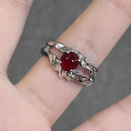 Red Crystal Love Heart Cross Gothic Ring