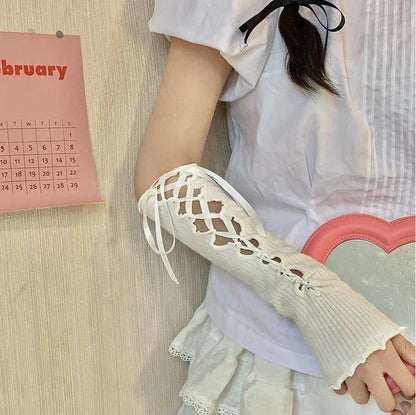 Gothic Lace Strap Silk Glove