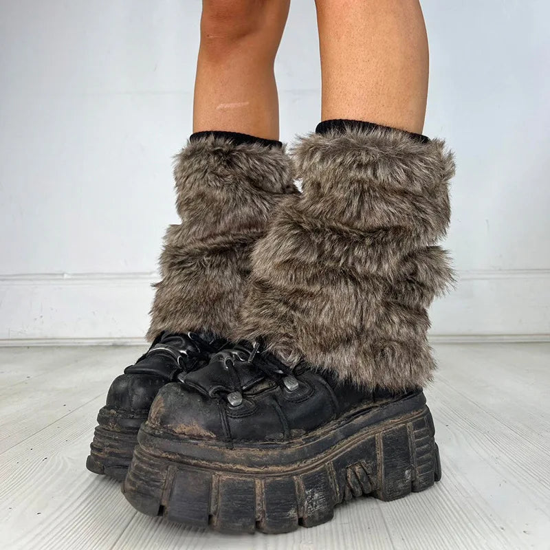 Gothic Faux Fur Thick Plush Sock