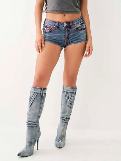Buddha Embroidery Denim Short