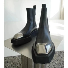 Metal Square Toe Platform Chelsea Gothic Short Boot