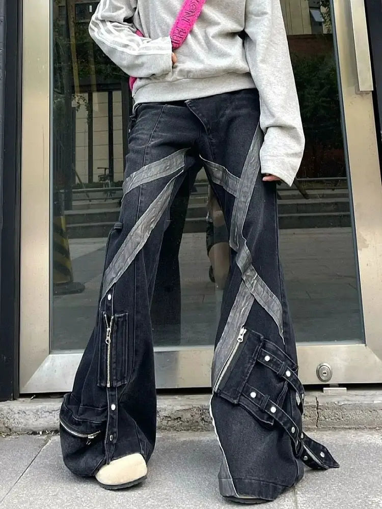 Zipper Splicing Gothic Flared Pant
