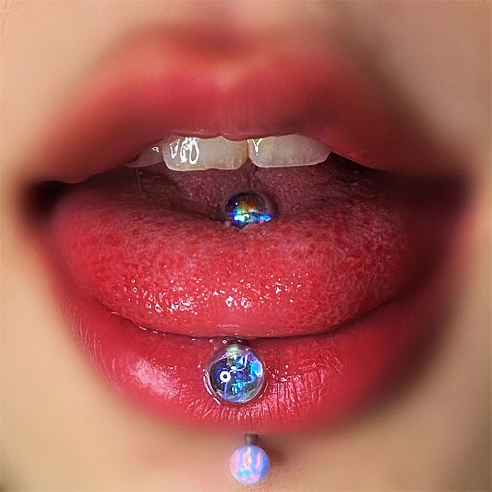 16mm Titanium Steel Colorful Ball Tongue Ring Main image