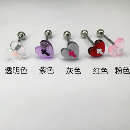Resin Love Cross Transparent Heart Tongue Ring