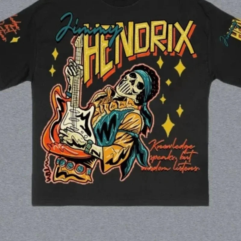 Guitarist Print Round Neck Cotton T-shirt