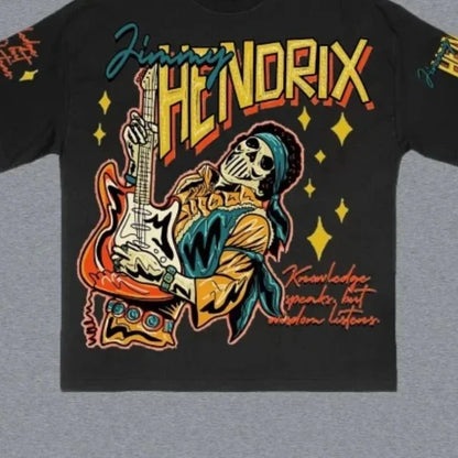 Guitarist Print Round Neck Cotton T-shirt