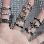 Gothic Black Cross Star Ring