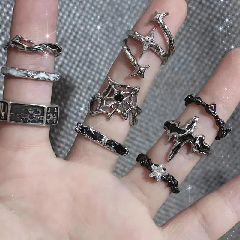 Gothic Black Cross Star Ring Main image