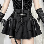 Cross Patchwork Pleated Gothic Skirt
