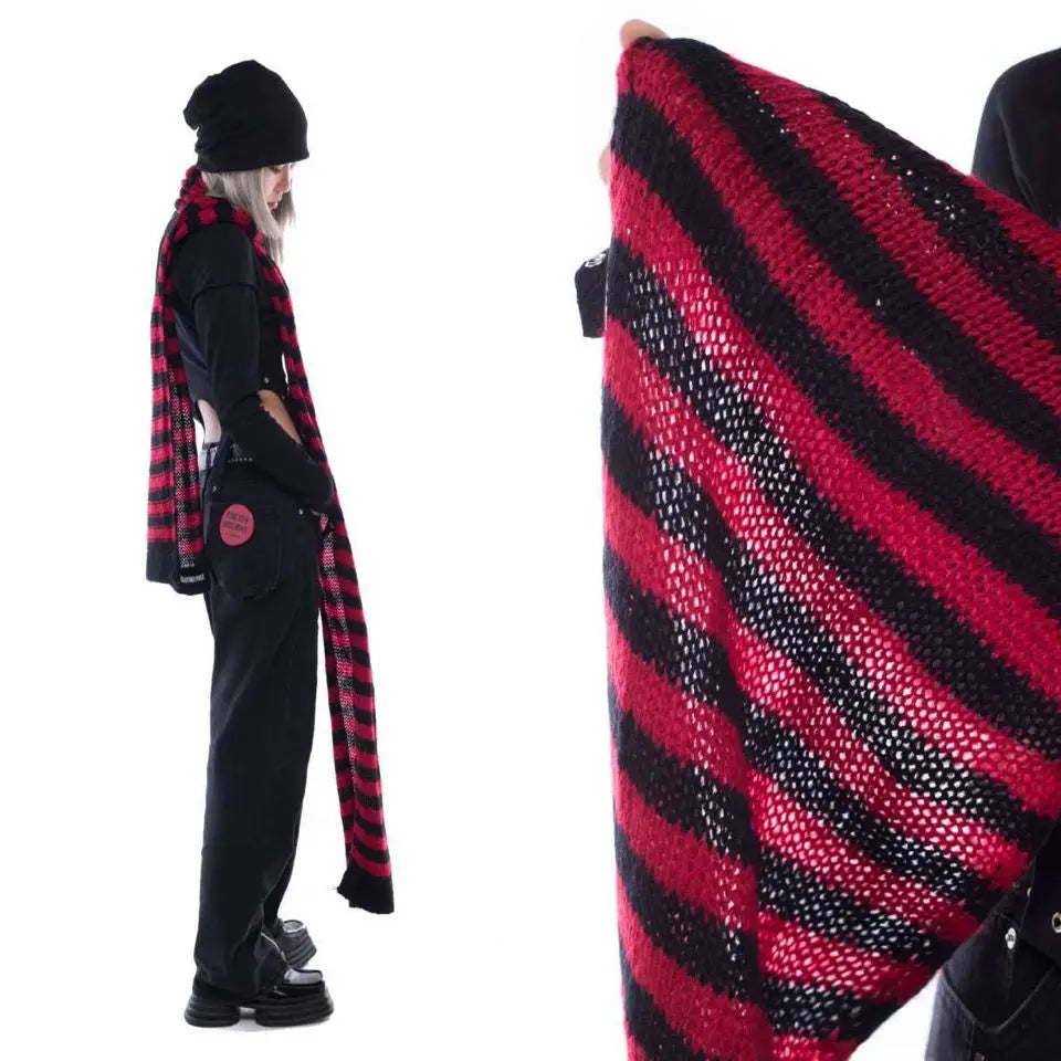 Striped Jacquard Knitted Harajuku Punk Gothic Warm Scarf Main image