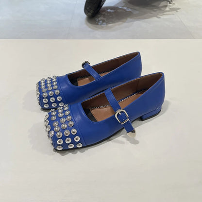 Rivet Cross Strap Square Toe Loafers Flat