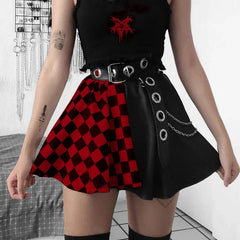 Plaid Patchwork Pleated Mini Skirt