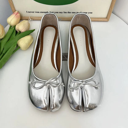Women Red PU Leather Split Toe Ballet Flat