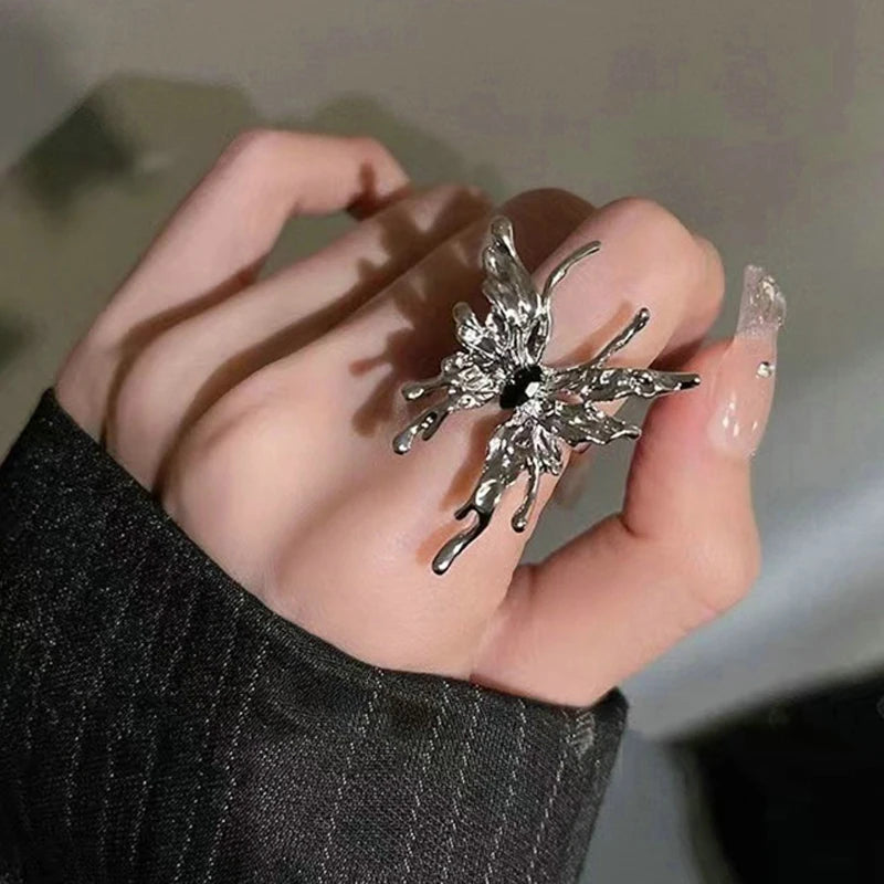 Gothic Y2K Butterfly Liquid Metal Ring Main image