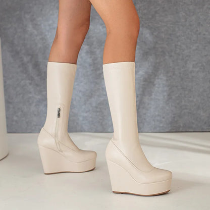 Platform Wedges Mid Calf Gothic Casual Boot