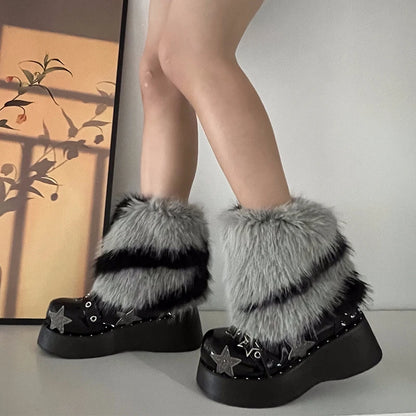 Gothic Zebra Pattern Faux Fur Sock
