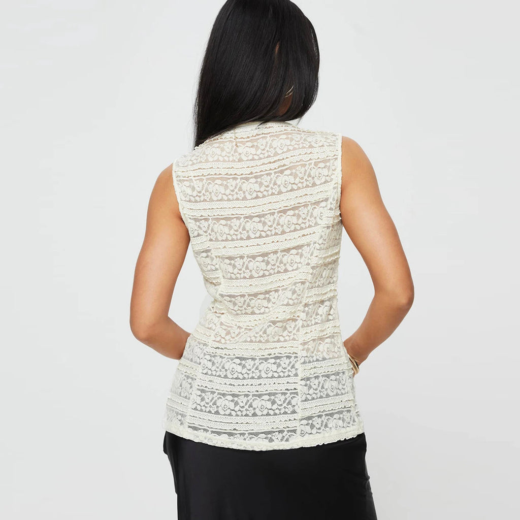 V-Neck Button Basic Lace Tank Crop Top