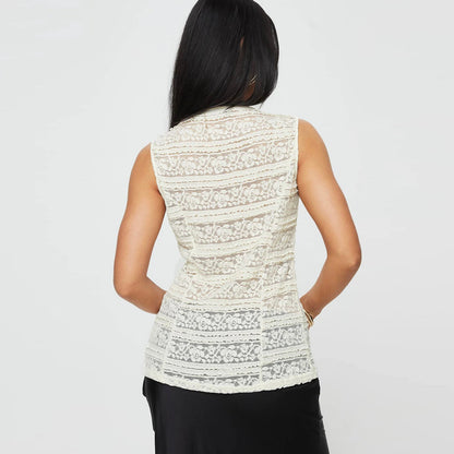 V-Neck Button Basic Lace Tank Crop Top