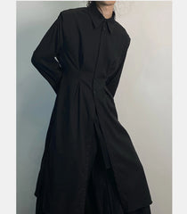 Adjustable Waist Belt Shirt Style Long Coat