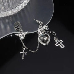 Dark Punk Metal Chain Cross Love Earring
