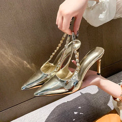 Shiny Metallic Crystal Gothic Slingback Stiletto High Heel