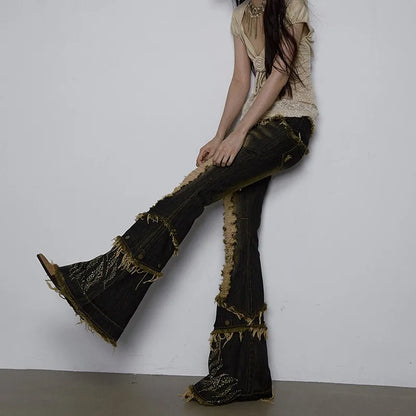 Ripped Gothic Black Tassel Pant